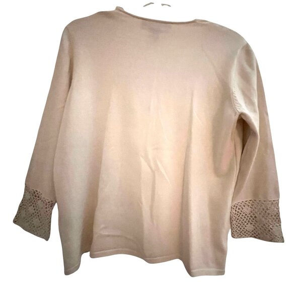 NWT Norton McNaughton Ivory Cardigan Silk Crochet Trim Lace Front Panel PM - Picture 5 of 11
